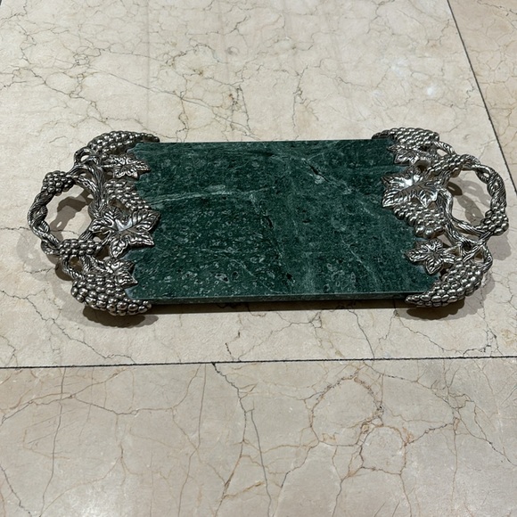 ✨Gorgeous✨Vintage Green Marble Slab✨Charcuterie Board✨Godinger Silver Art Co.✨ - Picture 8 of 12